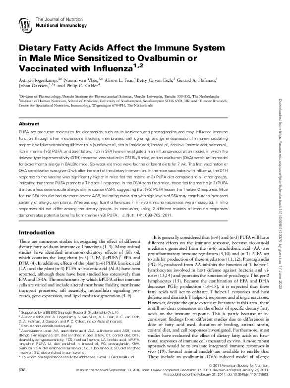 (PDF) Dietary Fatty Acids Affect the Immune System in Male Mice ...