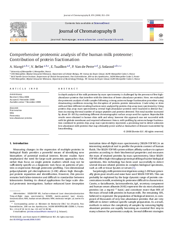 (PDF) Comprehensive proteomic analysis of the human milk proteome ...