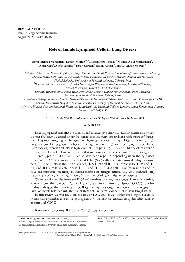 (PDF) Role of Innate Lymphoid Cells in Lung Disease