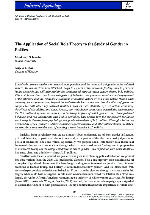 (PDF) The Application of Social Role Theory to the Study of Gender in ...