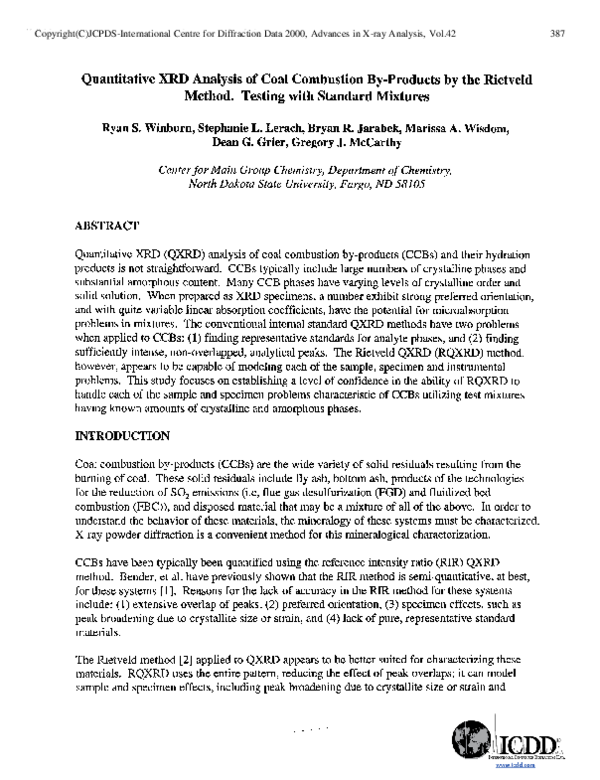 (PDF) Quantitative XRD Analysis of Coal Combustion By-Products by the ...