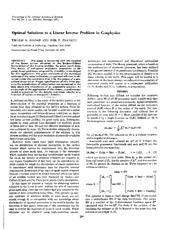 (PDF) Optimal Solutions to a Linear Inverse Problem In Geophysics