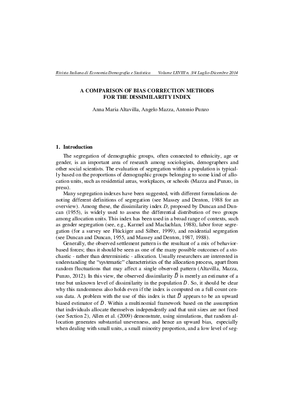 (PDF) A comparison of bias correction methods for the dissimilarity index
