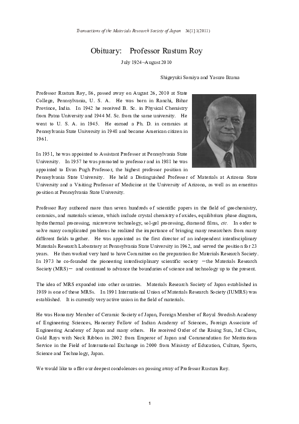(PDF) Obituary: Professor Rustum Roy
