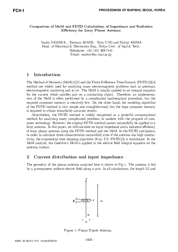 (PDF) Comparison of MoM and FDTD Calculations of Impedance and ...