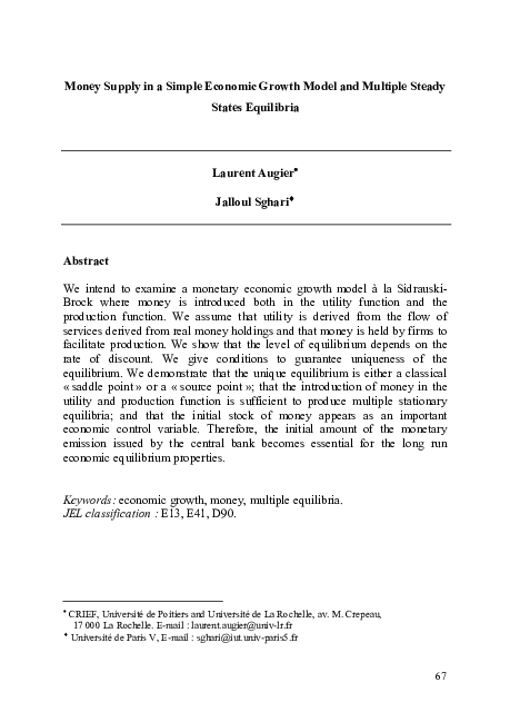 (PDF) Money Supply in a Simple Economic Growth Model and Multiple ...