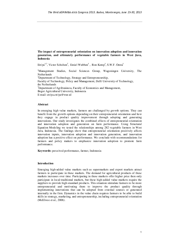 (PDF) The impact of entrepreneurial orientation on innovation adoption ...