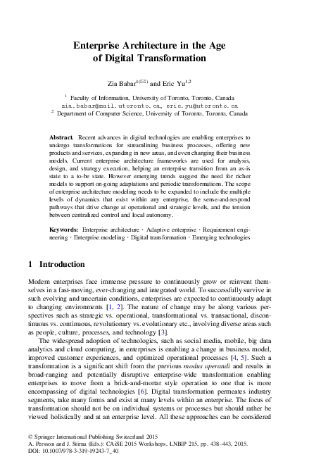 (PDF) Enterprise Architecture in the Age of Digital Transformation