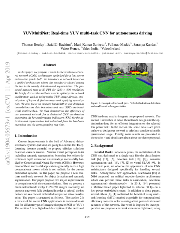 (PDF) YUVMultiNet: Real-time YUV multi-task CNN for autonomous driving