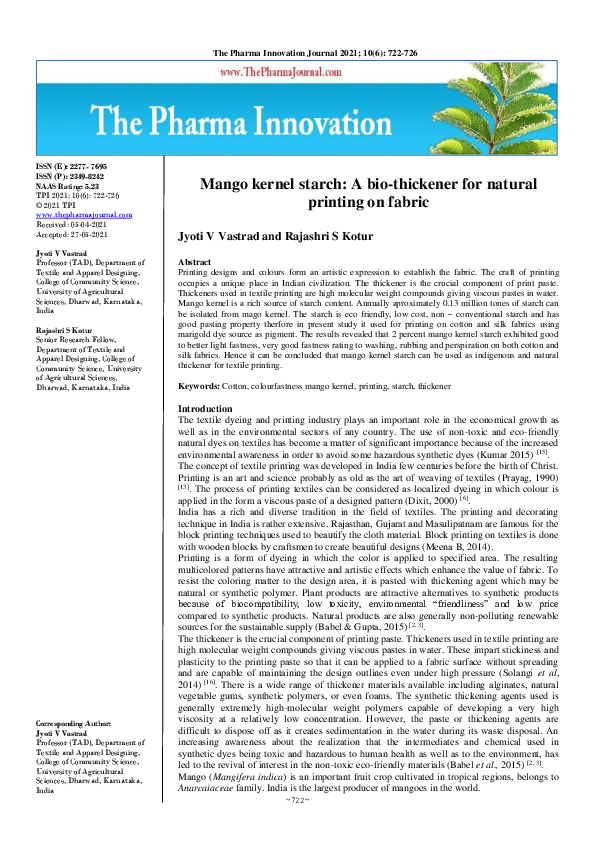 (PDF) Mango kernel starch: A bio-thickener for natural printing on fabric