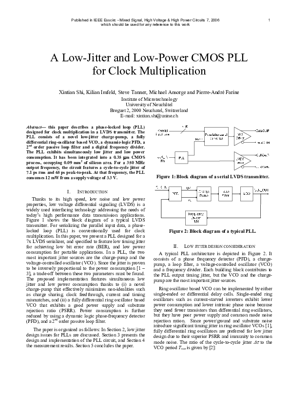 (PDF) A LowJitter and LowPower CMOS PLL for Clock Multiplication