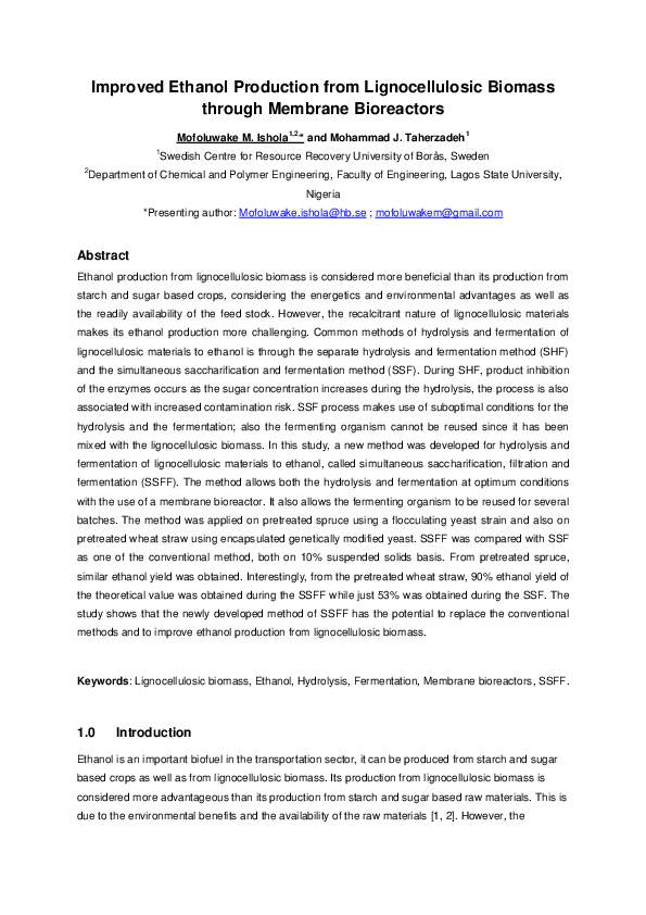 (PDF) Improved Ethanol Production from Lignocellulosic Biomass through ...
