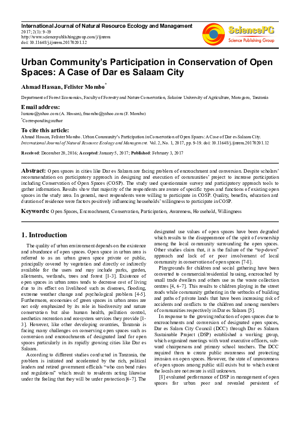 (PDF) Urban Community’s Participation in Conservation of Open Spaces: A ...