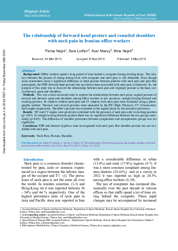 (PDF) The Relationship of Forward Head Posture and Rounded Shoulders ...