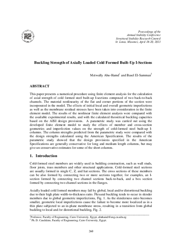(PDF) Buckling strength of axially loaded cold formed built-up I ...