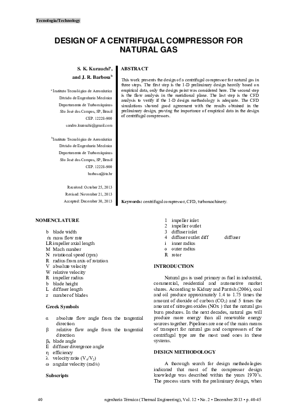 (PDF) Design of a Centrifugal Compressor for Natural Gas