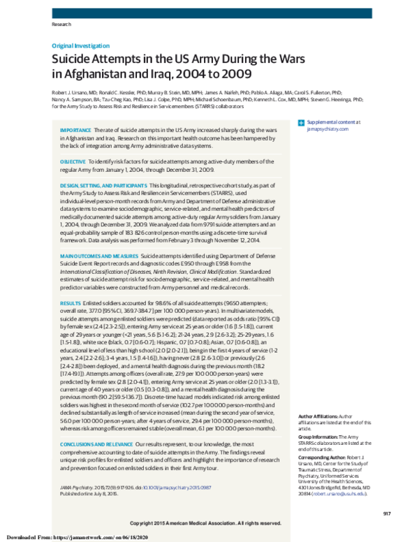 (PDF) Suicide Attempts in the US Army During the Wars in Afghanistan ...