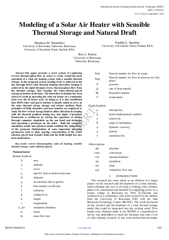 (PDF) Modeling of a Solar Air Heater with Sensible Thermal Storage and ...