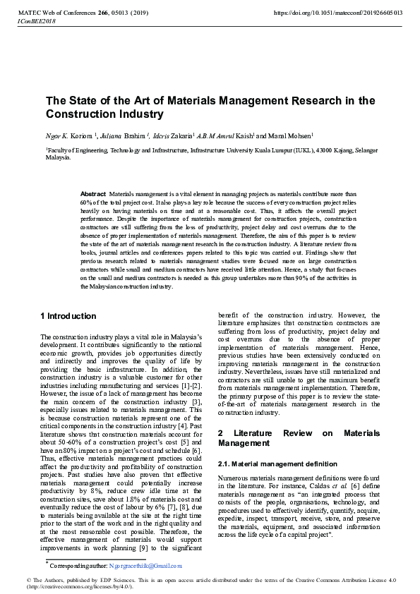 (PDF) The State of the Art of Materials Management Research in the ...