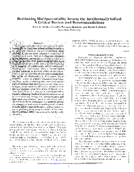 (PDF) Rethinking Multipotentiality Among the Intellectually Gifted: A ...