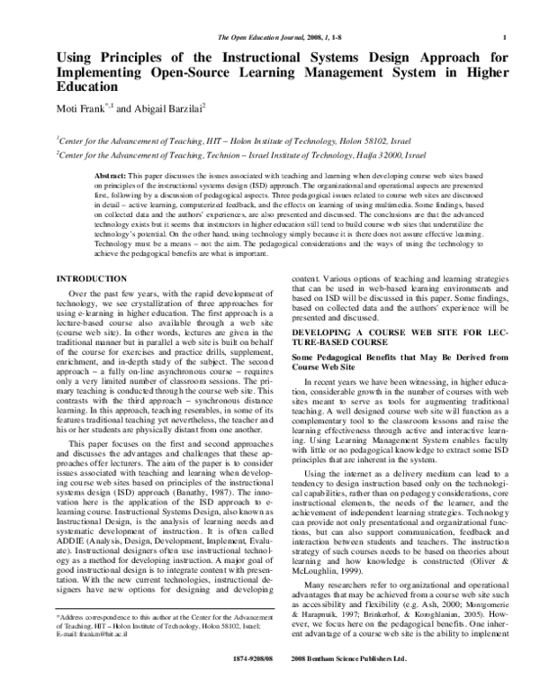 (PDF) Using Principles of the Instructional Systems Design Approach for ...
