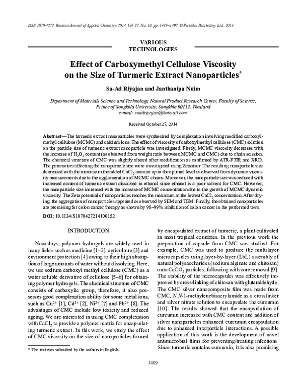 (PDF) Effect of carboxymethyl cellulose viscosity on the size of