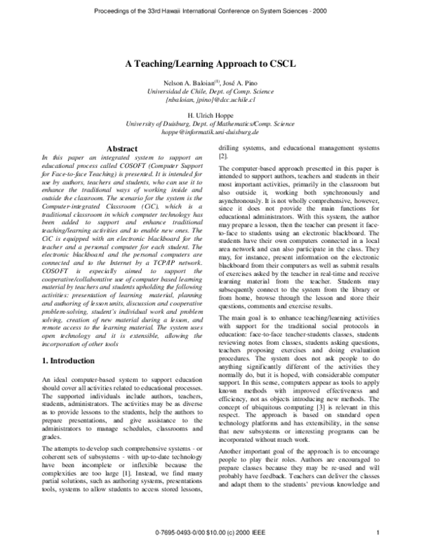 (PDF) A teaching/learning approach to CSCL