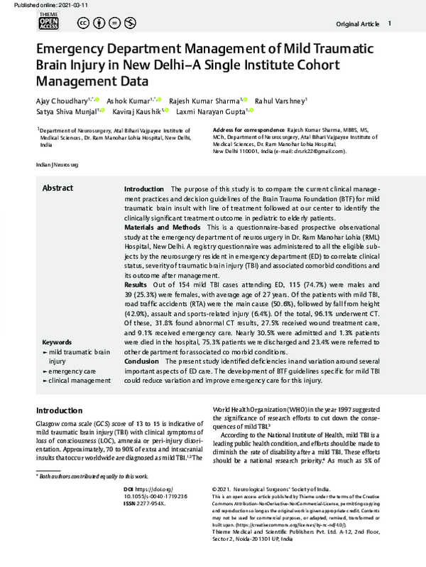 (PDF) Emergency Department Management of Mild Traumatic Brain Injury in ...