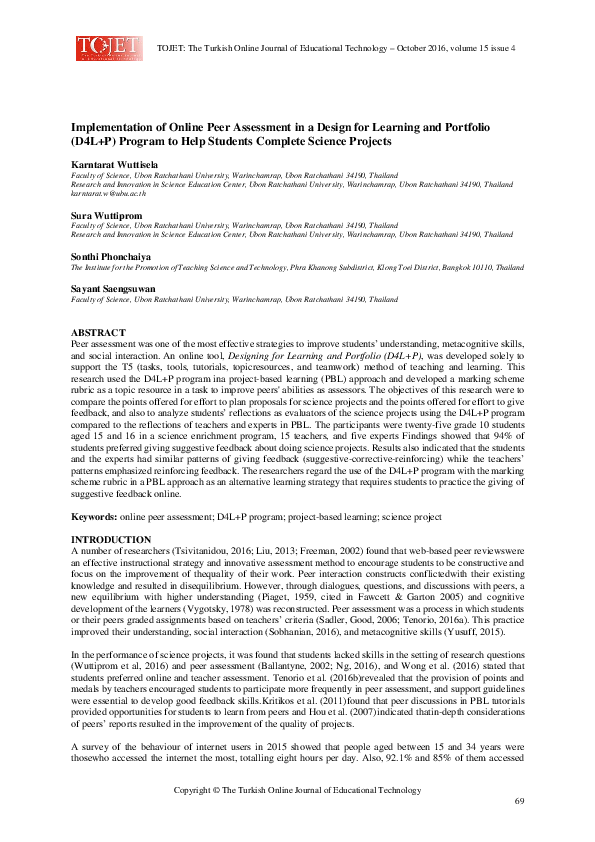 (PDF) Implementation of Online Peer Assessment in a Design for Learning ...