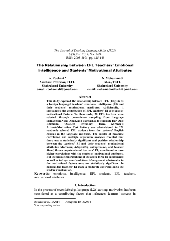 (PDF) The Relationship between EFL Teachers’ Emotional Intelligence and ...