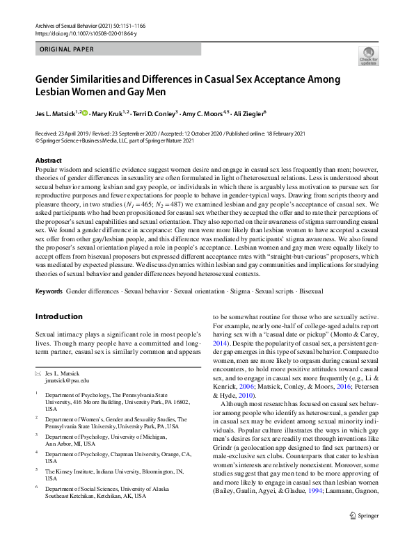 (PDF) Gender Similarities and Differences in Casual Sex Acceptance ...