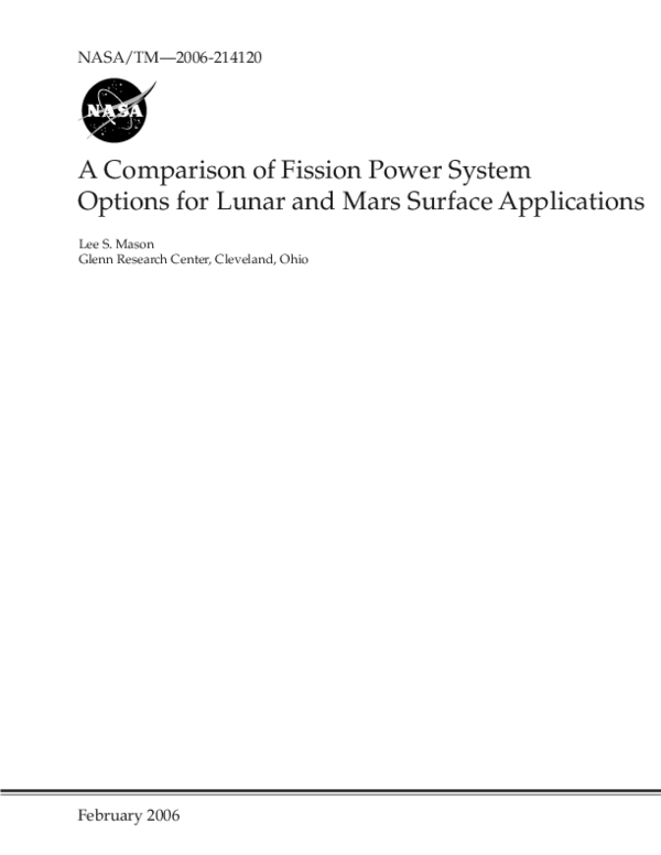 (PDF) A Comparison of Fission Power System Options for Lunar and Mars ...