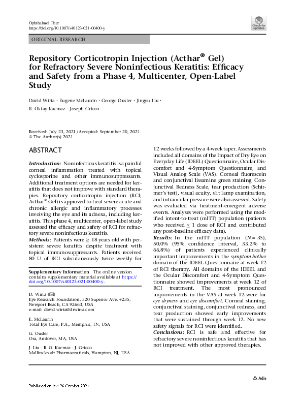 (PDF) Repository Corticotropin Injection (Acthar® Gel) for Refractory ...