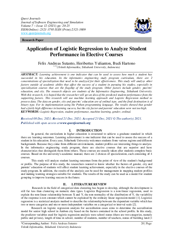 (PDF) Application of Logistic Regression to Analyze Student Performance ...