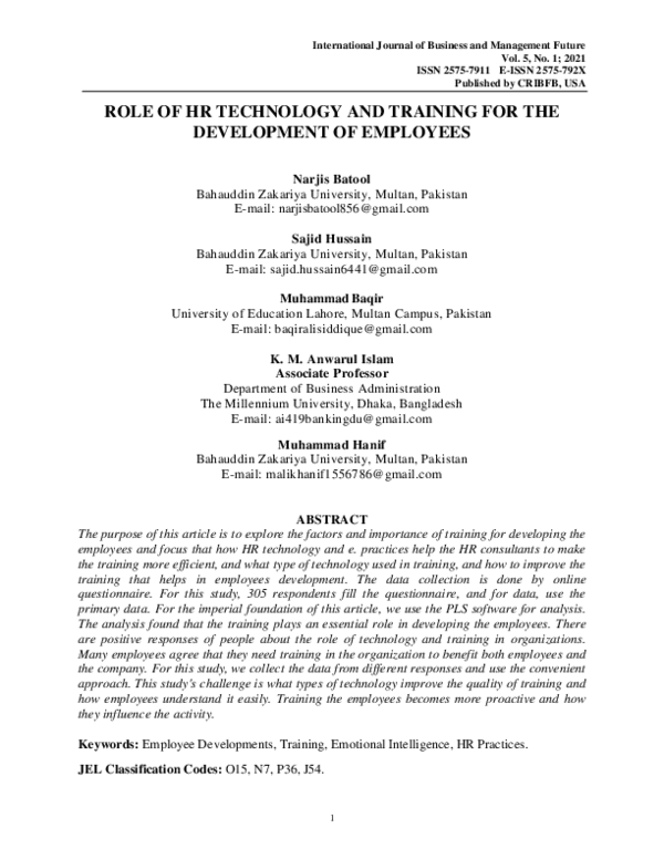 (PDF) Role of HR Technology and Training for the Development of Employees