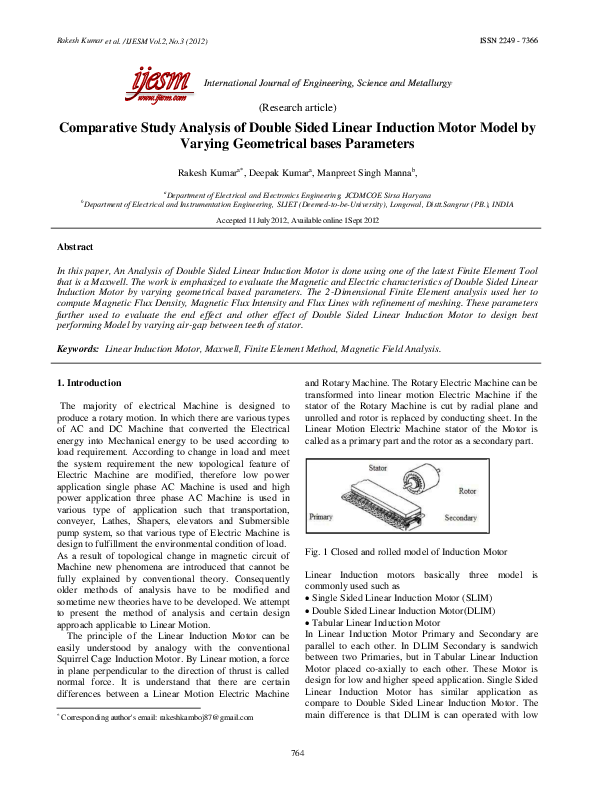 (PDF) Comparative Study Analysis of Double Sided Linear Induction Motor ...