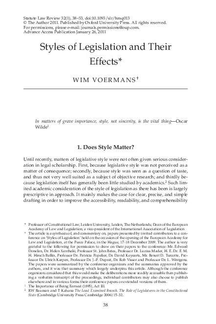 (PDF) Styles of Legislation and Their Effects