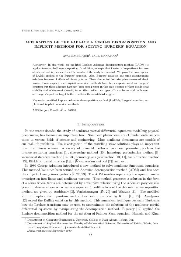 (PDF) Application of the Laplace Adomian Decomposition and Implicit ...