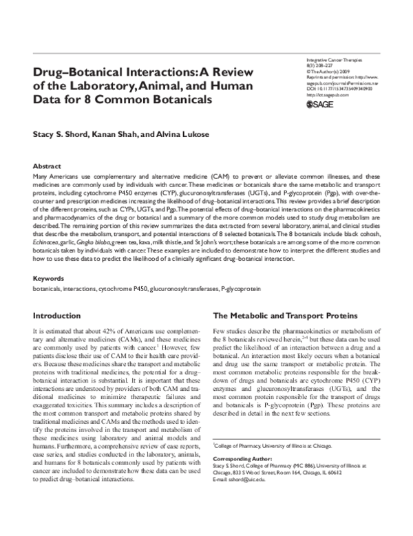 (PDF) Drug Botanical Interactions: A Review of the Laboratory, Animal ...