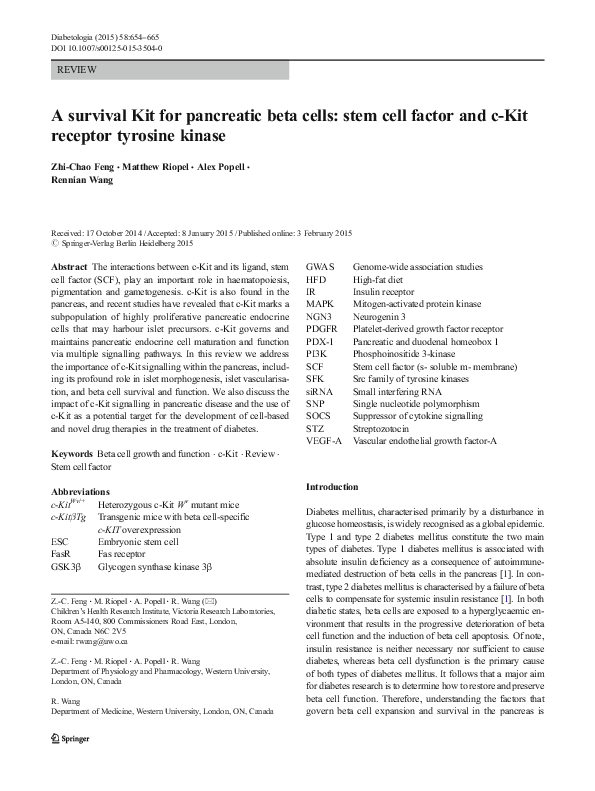 (PDF) A survival Kit for pancreatic beta cells: stem cell factor and c ...