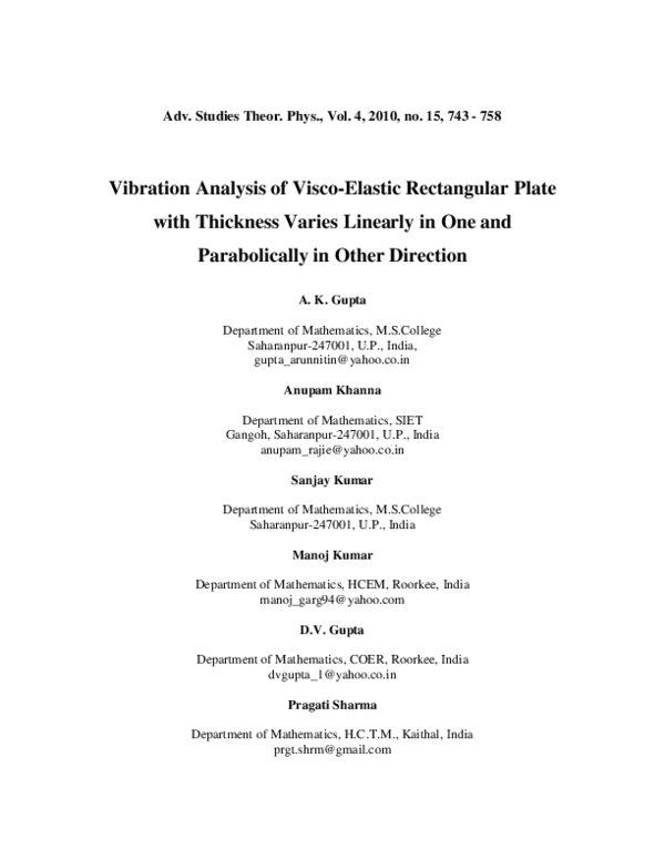 (PDF) Vibration Analysis of Visco-Elastic Rectangular Plate with ...