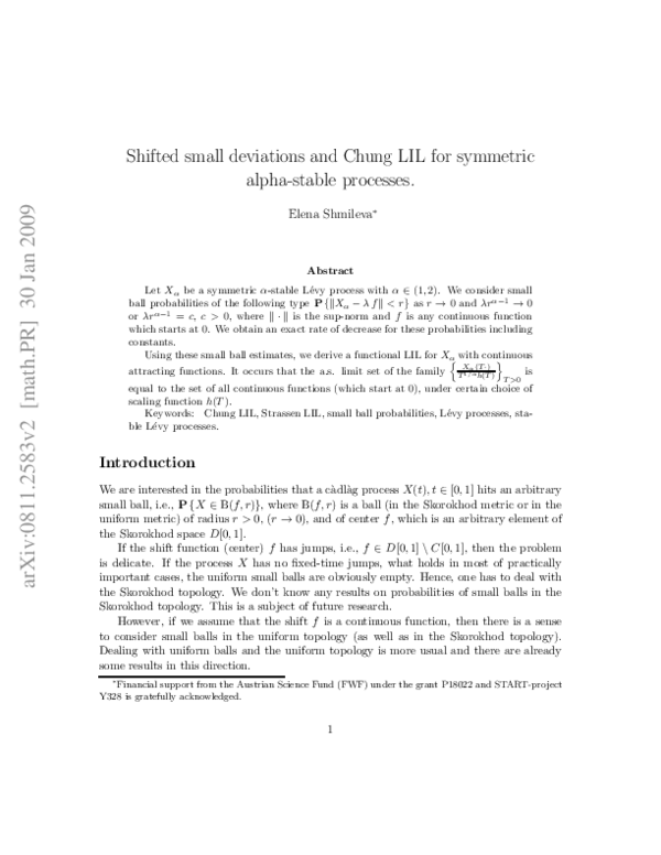 (PDF) Shifted small deviations and Chung LIL for symmetric alpha-stable ...
