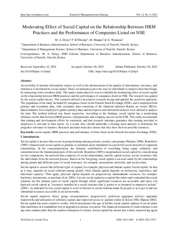 (PDF) Moderating Effect of Social Capital on the Relationship Between ...