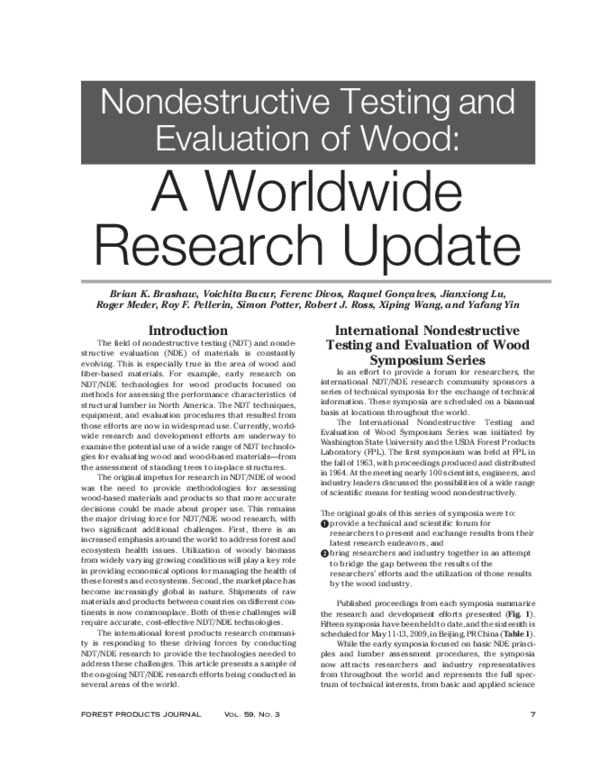 (PDF) Nondestructive Testing and Evaluation of Wood: A Worldwide ...