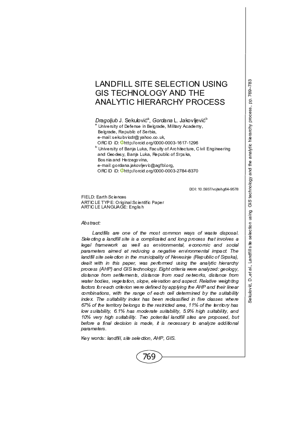 (PDF) Landfill site selection using GIS technology and the analytic ...