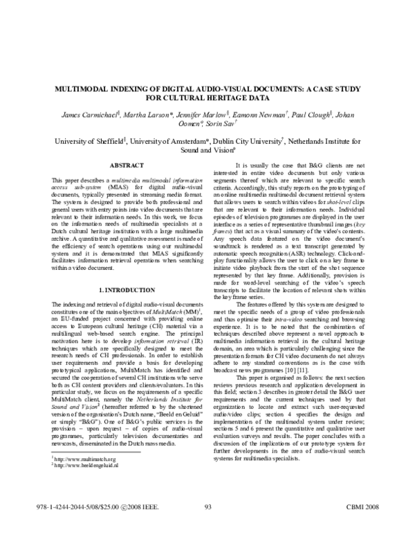 (PDF) Multimodal indexing of digital audio-visual documents: A case ...