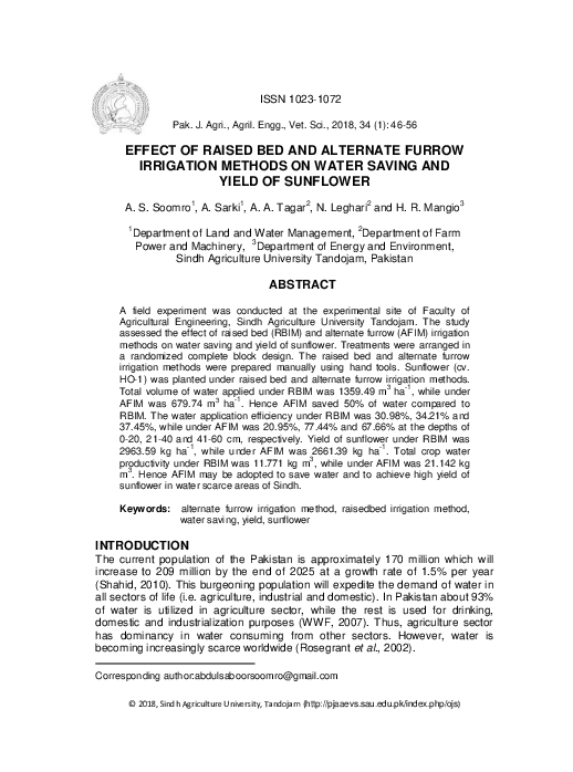 (PDF) Effect of Raised Bed and Alternate Furrow Irrigation Methods on ...