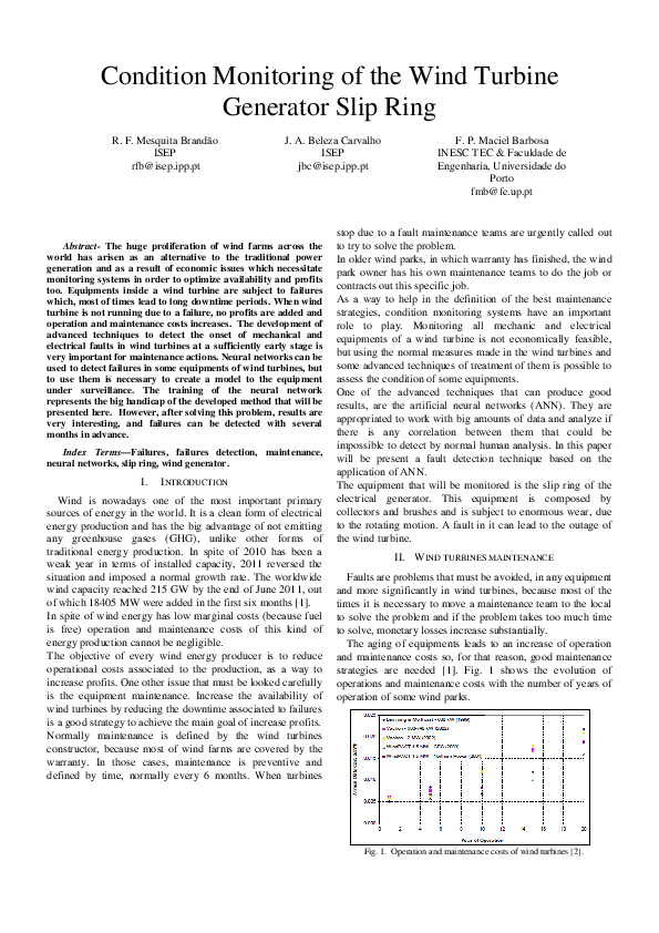 (PDF) Condition monitoring of the wind turbine generator slip ring