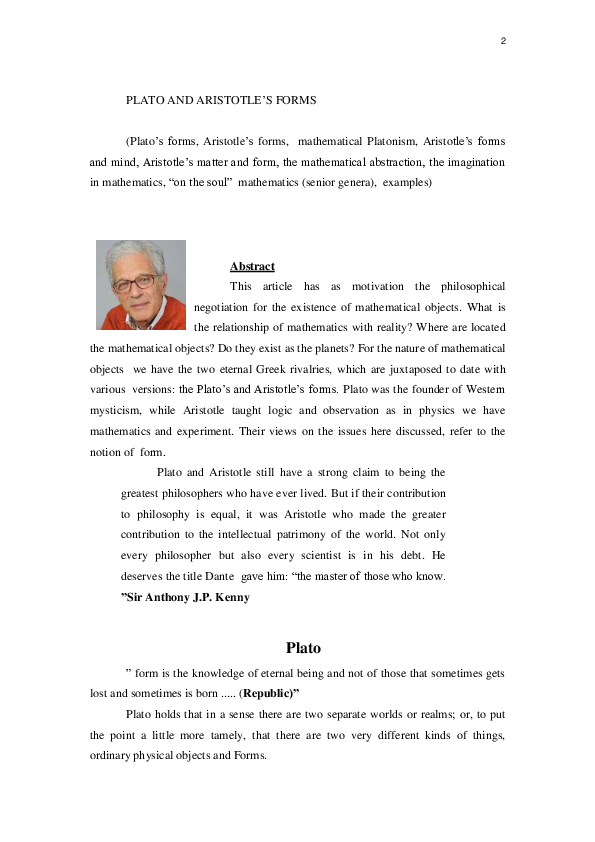 (PDF) Plato and Aristotle's forms