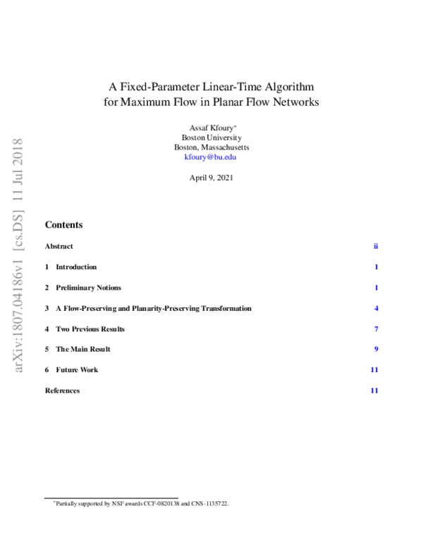 (PDF) A Fixed-Parameter Linear-Time Algorithm for Maximum Flow in ...